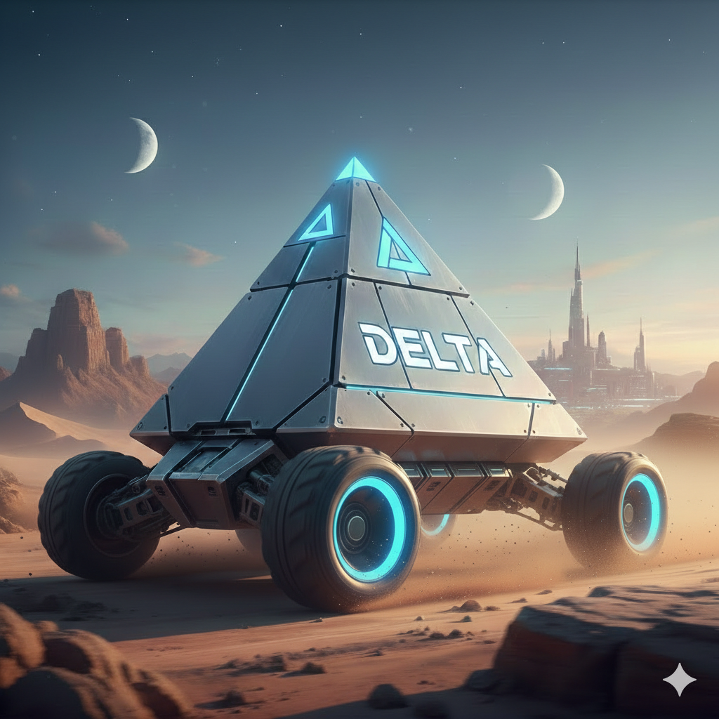 Delta pyramid on 4 wheels representing 4 Hz